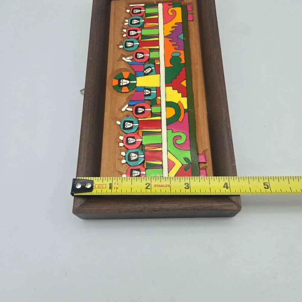 Latin American Folk Art Carved Wood The Last Supper Hand Painted Colorful MCM